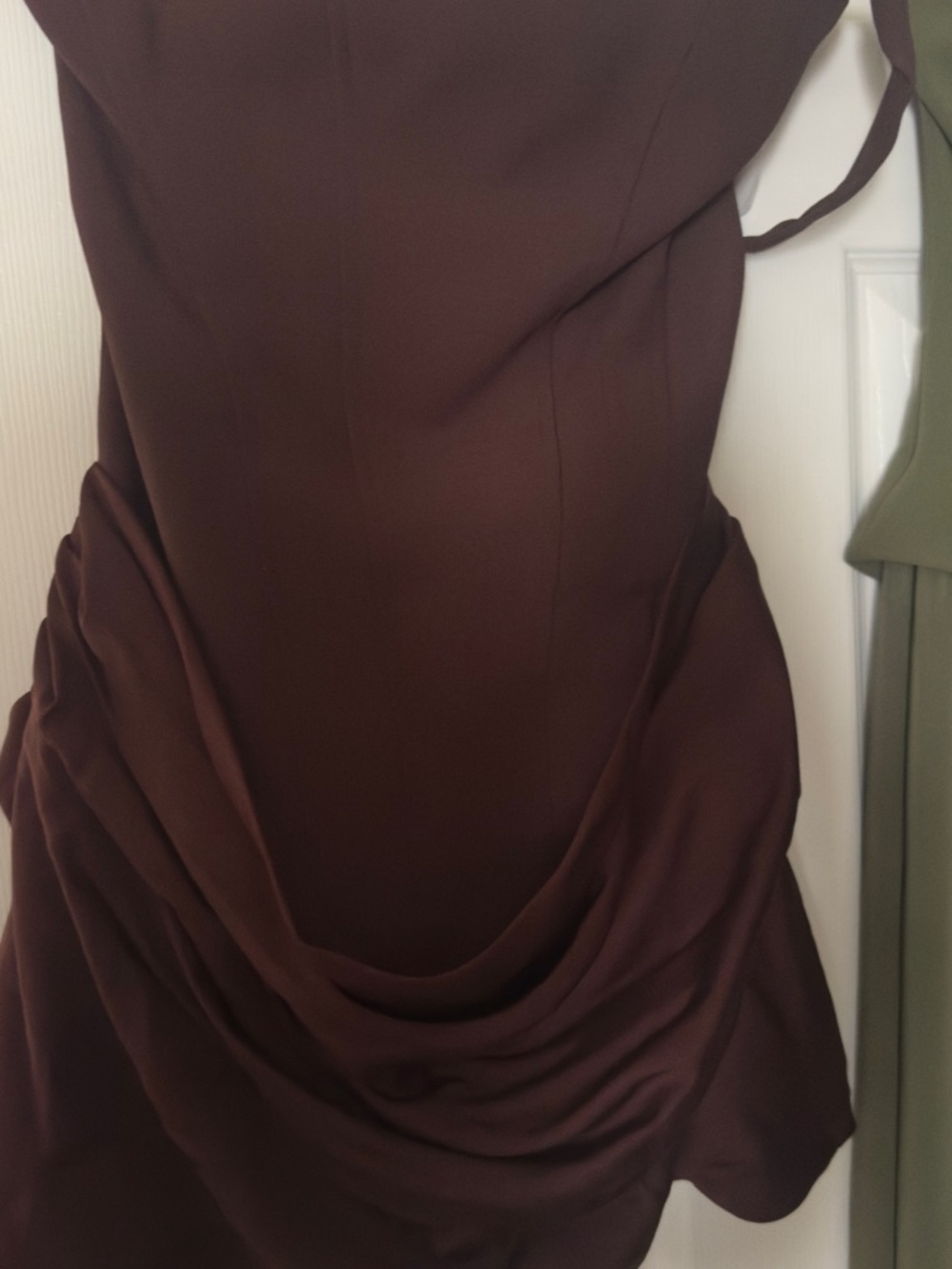 Oh Polly Chocolate Brown Mini Dress with Draped Skirt